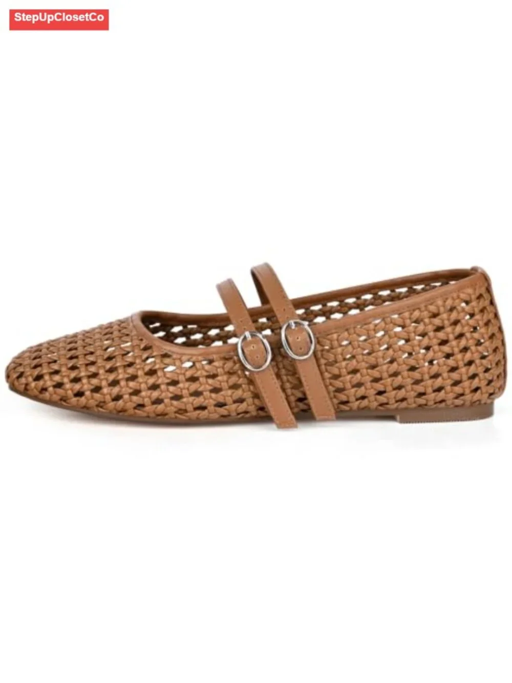 Woven Mary Jane Flats Square Toe Ballet Shoes Dual Strap